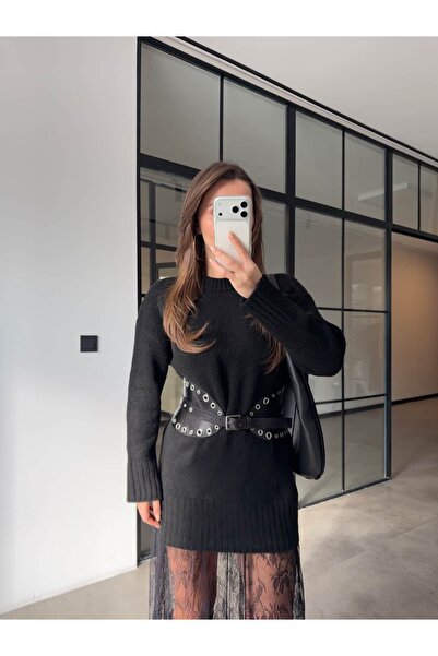 BB Bensu Buyruk TÜL DETAYLI SİYAH TRİKO ELBİSE