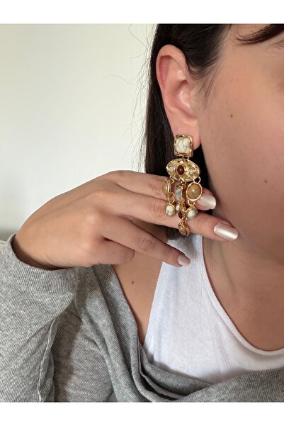 Charmist Steel Gold Cream Kety Earrings