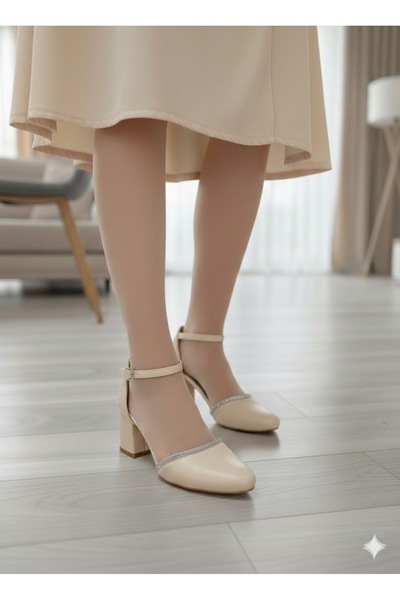 Nirvana γυναικεία δερμάτινα παπούτσια σε μπεζ χρώμα με πέτρες