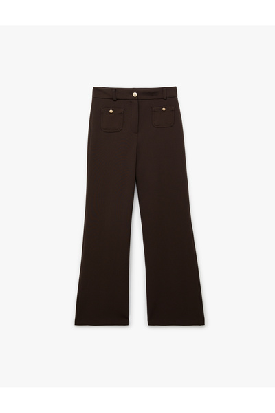 Koton High Waist Wide Leg Pants with Applique Pocket Detail