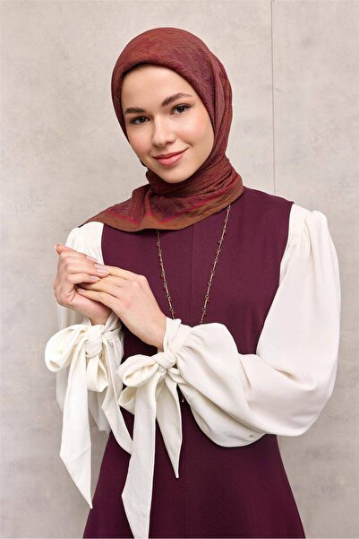 Silk Home Viscose Velora Scarf Four Seasons Labyrinth Pattern Cinnamon 90X90