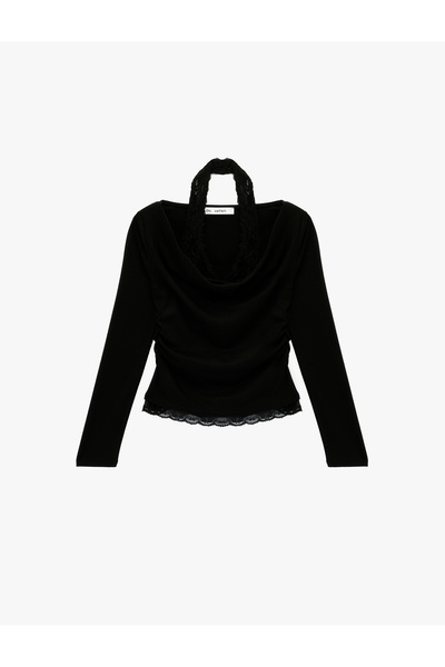 Koton Μακρυμάνικο μπλουζάκι με λεπτομέρεια από δαντέλα στον λαιμό και εφαρμοσ...