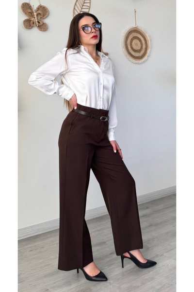 Şamdan Black Fabric Pants with Belt and Wide Leg Details