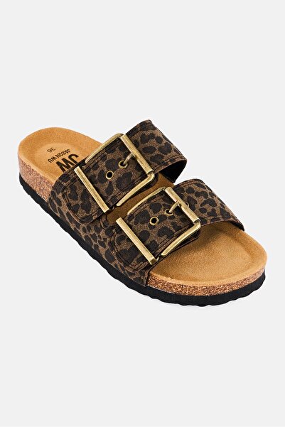 JASON WU صندل نسائي من الفلين بنقشة حيوانية، مزود بإبزيم قابل للتعديل وحزامين...