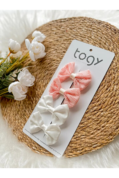 aysskids طقم مشبك للفتيات الصغيرات من الدانتيل الوردي والفيونكة البيضاء