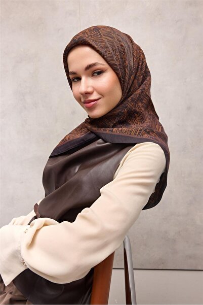 Silk Home Viscose Velora Scarf Four Seasons Labyrinth Pattern Tan 90X90