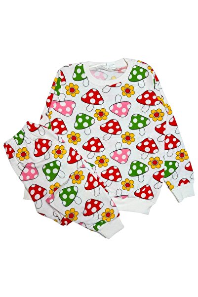 Fil Kids Girl's Cotton Fabric White Color Mushrooms Patterned Long Sleeve Fle...
