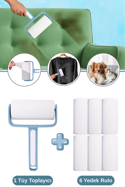 Flora Tüy Toplayıcı ve 6 Adet Yedek Rulo Seti, Kedi Köpek Kıyafet Halı Koltuk...