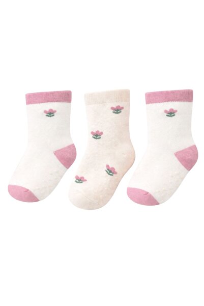 SOLDE SOCKS Σετ 3 παιδικών βαμβακερών καθημερινών κάλτσες - με σχέδιο λουλουδ...