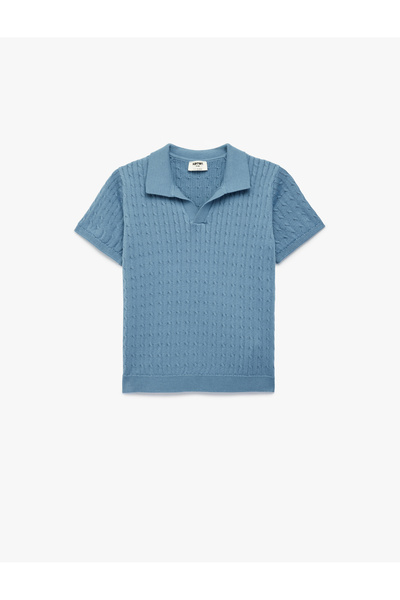 Koton Βαμβακερό κοντομάνικο πλεκτό μπλουζάκι με λαιμόκοψη πόλο