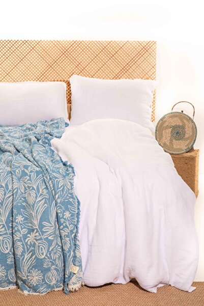 MYLASA HOME Cloudy Mood 100% Cotton Muslin Single Duvet Cover Set - 160X220 cm