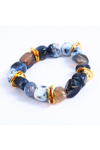 B Design jewelry Mudi Blue Agate Bracelet (Gold)