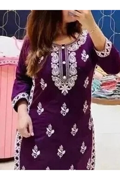 MYSMAR Purple Rayon Cotton Salwar Kameez & Dupatta Set - FFT5826 | Purple