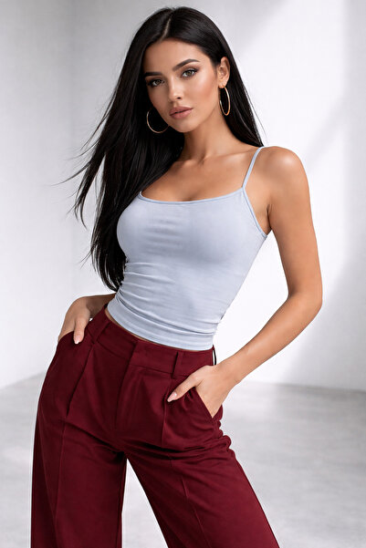 Rich Women's Gray Strappy Crop Tank Top