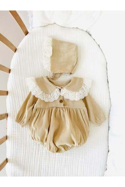 NUNU BABY Isabella Kadife Romper - Krem