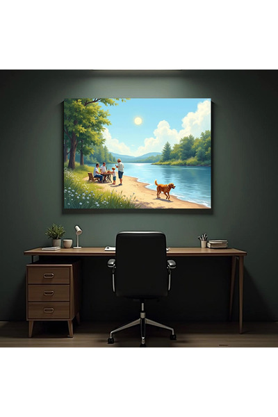 Printees Painting - Picnic at the river - Canvas on frame