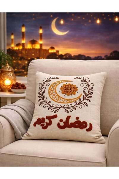 Diva Home Ramadan Punch Embroidered Linen Throw Pillow Cover 43X43