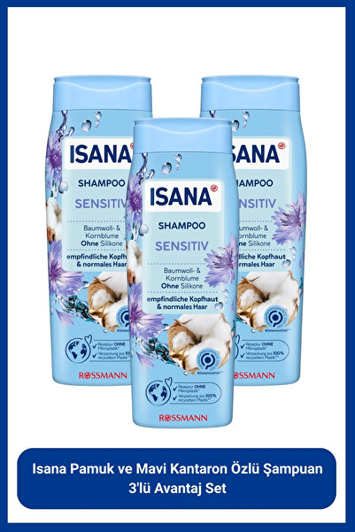 ISANA Pamuk ve Mavi Kantaron Özlü Şampuan 3'lü Avantaj Set