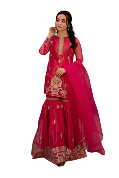 MYSMAR Pink Diamond Georgette Kameez Salwar & Dupatta - HRT6432 | Pink