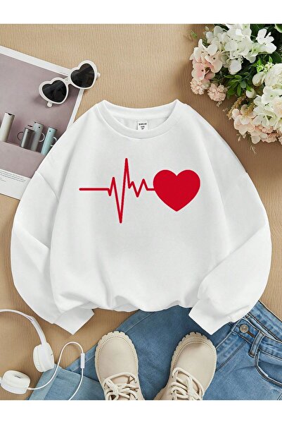 Kids Зимова дитяча кофта для дівчаток з червоним серцем і ритмічним принтом, ...