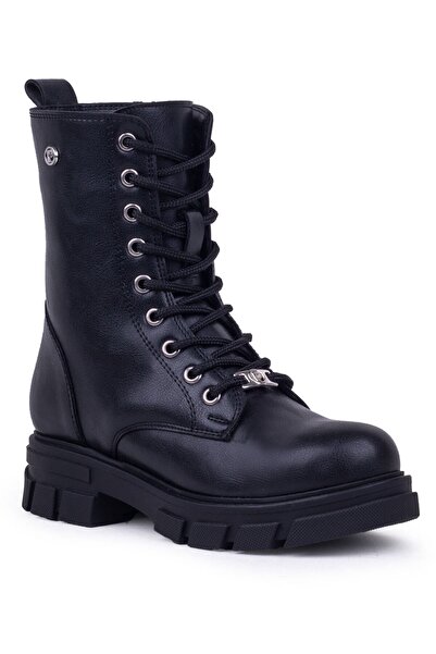 Pierre Cardin Kadın Siyah Cilt Bağcık Ve Fermuarlı Postal