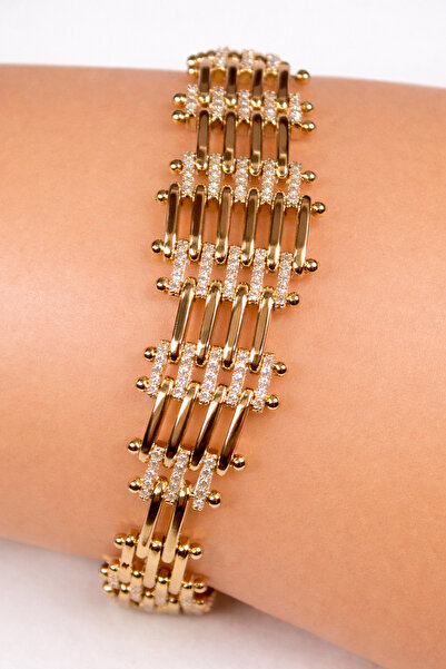 femline Gold Color Baguette Stone Wide Women's Bracelet