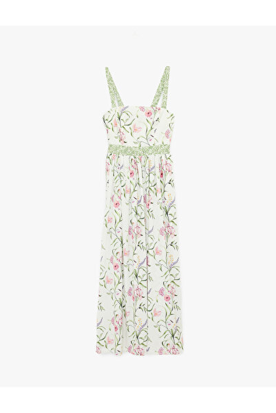 Koton Floral Midi Dress with Belted Back Tie Straps