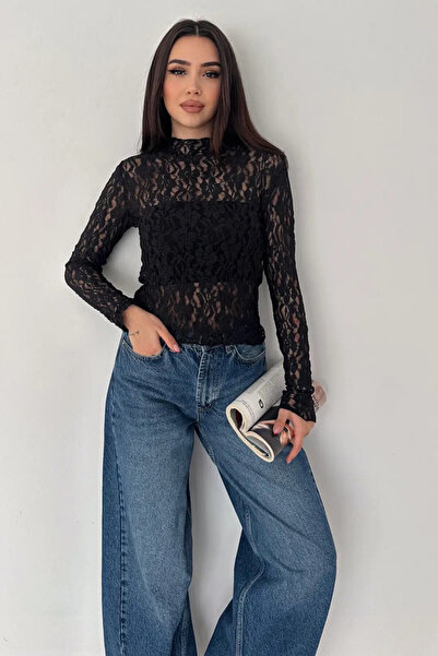 Cool & Sexy Women's Transparent Floral Pattern Lace Blouse