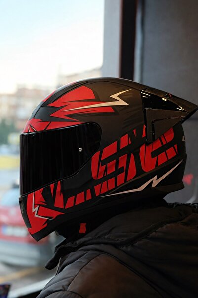 LS2 RAPID 2 CROMO MAT SİYAH-KIRMIZI KASK- SİYAH VİZÖR-SPOİLER