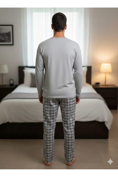FAMES PİJAMA Erkek Gri Uzun Kol Pijama Takımı