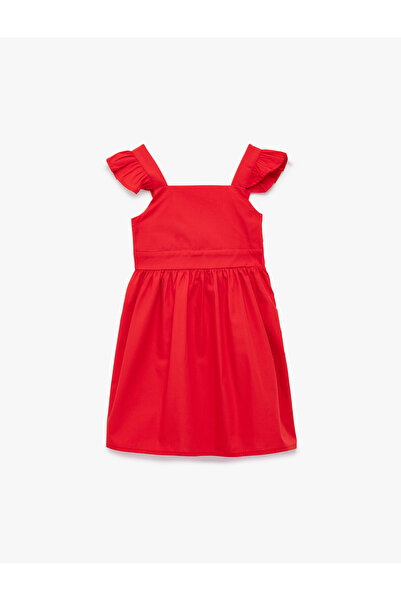 Koton Cotton Square Neck Strap Belted Dress