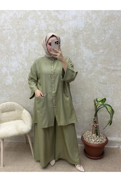 İLGEN FASHİON Wide-Leg Shirt with Button-Up Pocket Detail Strawberry Suit