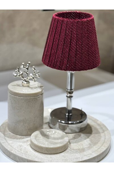 Maison Avf Bordo Velvet Glow Kablosuz Pilli Masa Lambası - Alt Uzun Gümüş