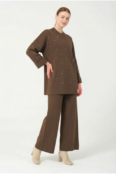 Hatun Atila Hatunatila Stone Detailed Double Set 25206 Brown