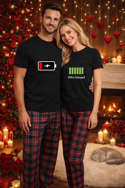 MVRDAR Set pijamale pentru cuplu â€“ tricou si pantaloni pijamale, bumbac, Va...