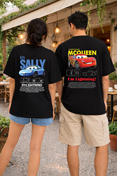 MODA Tricou negru combinat pentru cupluri de Ziua Îndrăgostiților (MĂRIMILE N...