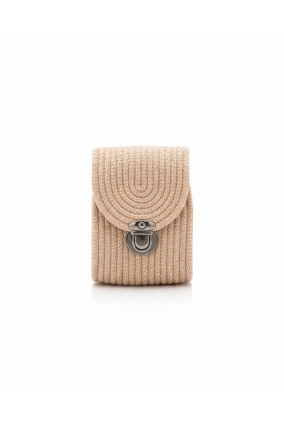 Taşhan Çarşı Bej Örgü Küçük Boy Telefon Çantası - 20 cm Çapraz Askılı Telefon...