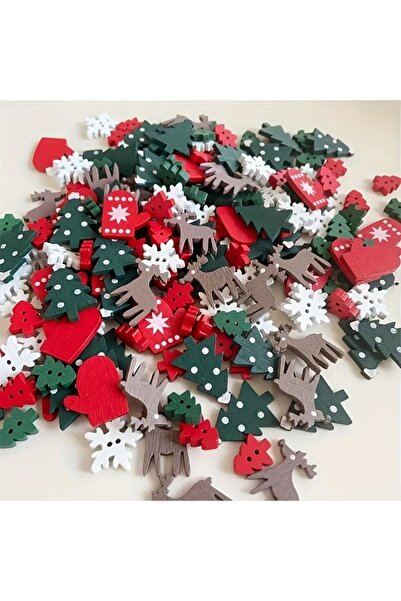 Choice 50PCS A 50PCS Christmas Wooden Buttons - Various Decorative Wooden Sha...