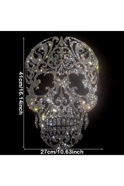 Choice 1pc 135689183 Floral Skull Rhinestone Transfer - Diamond-Cut Iron-on f...