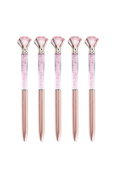 Choice Rose pink Set of 5 Diamonds Pens Elegant Crystal Topped Writing Instru...