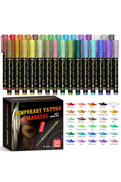 Choice أقلام وشم مؤقتة للبشرة بثلاثين لونًا، وعشرة أقلام وشم بألوان زاهية، ور...