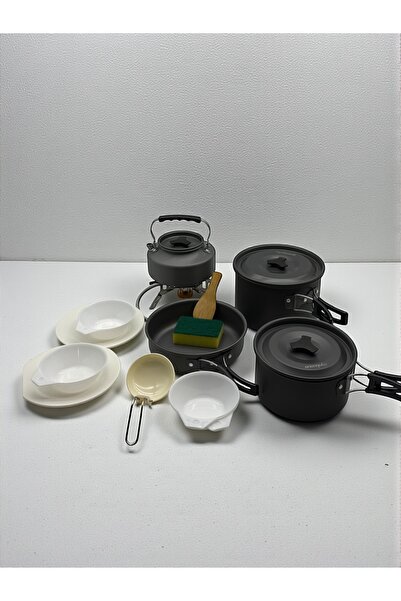 cc bin shihon 11-piece cookware set with portable gas stove, small camping co...