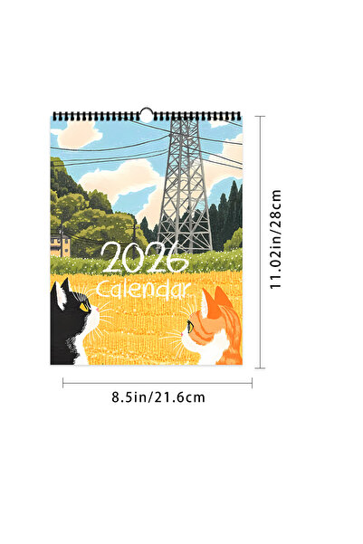 Choice 1pc 1pc 2026 Wall Calendar,Illustrative Healing Cat Calendar,12 Beauti...