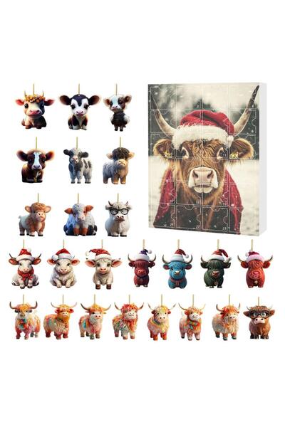 Choice تقويم عيد الميلاد C آخر، 24 قطعة من زينة أبقار المرتفعات الاسكتلندية، ...