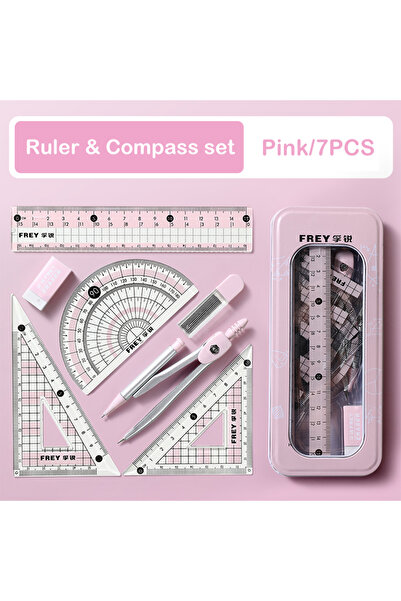 Choice Pink C 7 Pcs/Set Mathematical Rulers Set Multi-function Professional C...