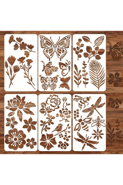 Choice WHITE 6 Pcs 3.15X5.5Inch Butterfly Flower Leaf Plastic Stencils Set fo...