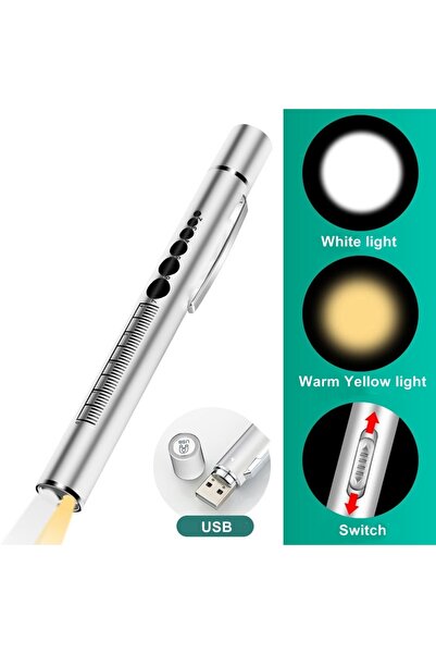 Choice مصباح يدوي صغير 2 في 1 LED أبيض/أصفر، ببطارية ليثيوم أيون فضية اللون، ...