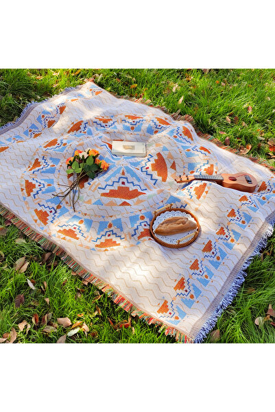 Choice حصيرة نزهة مقاس 180×180 سم - حصيرة نزهة دائرية بنمط بوهيمي هندسي مع شر...