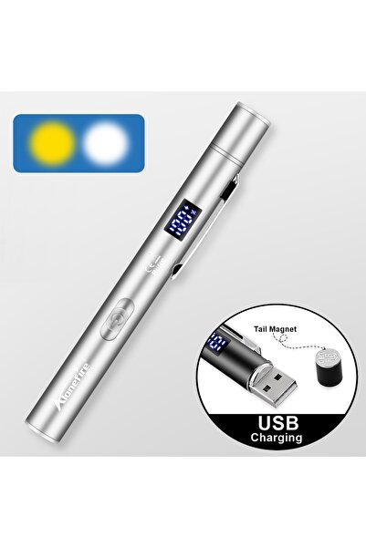 Choice مصباح يدوي صغير 2 في 1 مزود ببطارية ليثيوم أيون وشاشة LCD فضية، يعمل ب...