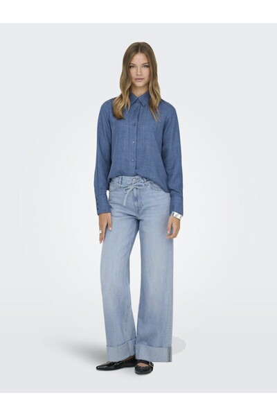 ONLY Women's Blue Onlbroome Hw Wide Fold-Up Belt Dnm Tai Jean 15364548-Lightblue